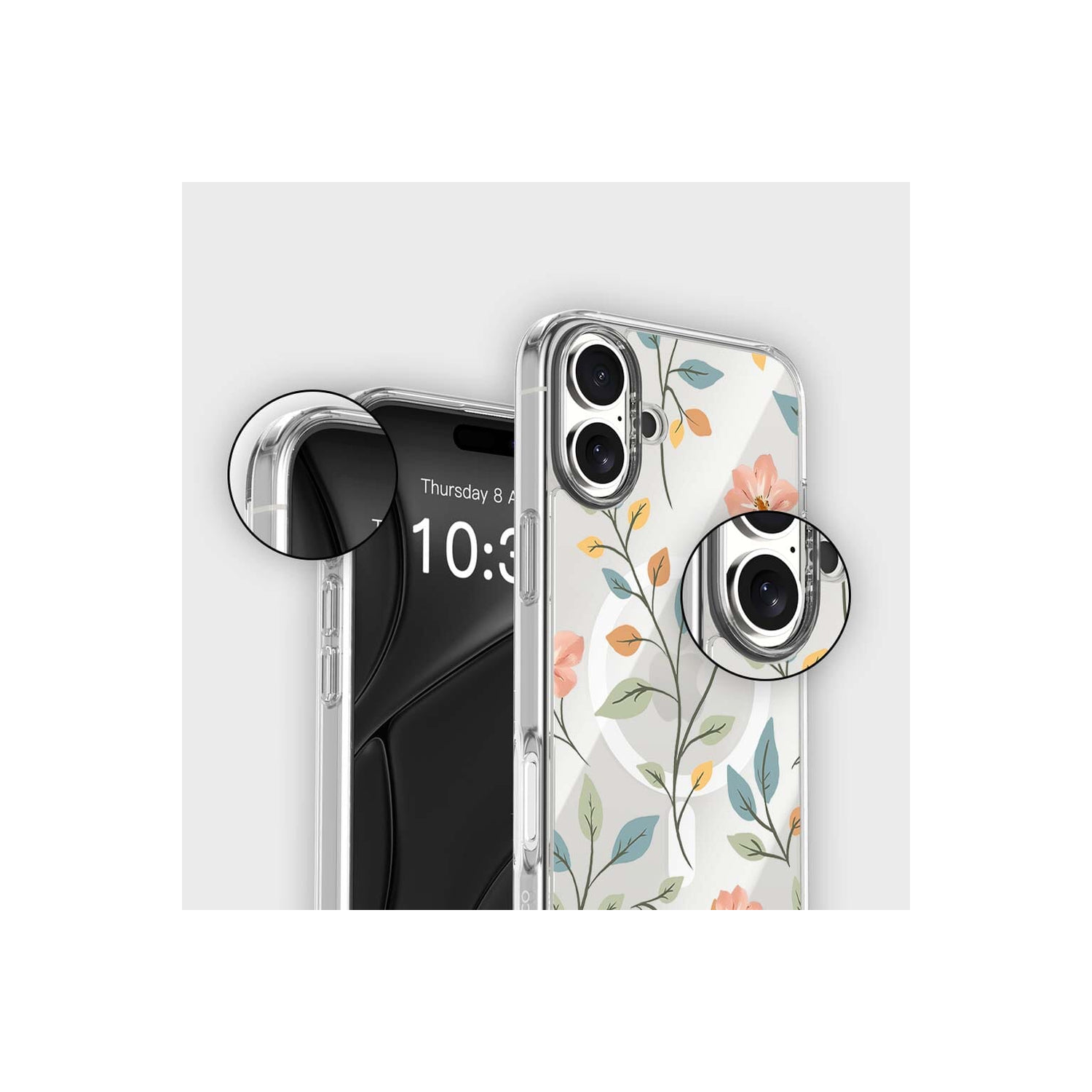 Étui transparent floral de Pâques avec MagSafe pour iPhone 16