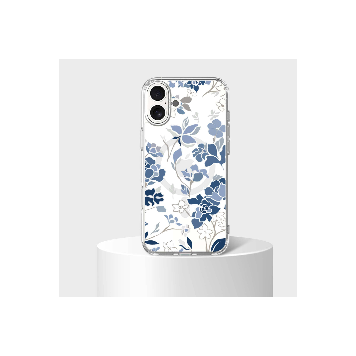 MagSafe iPhone 16 Blue Pattern Clear Case