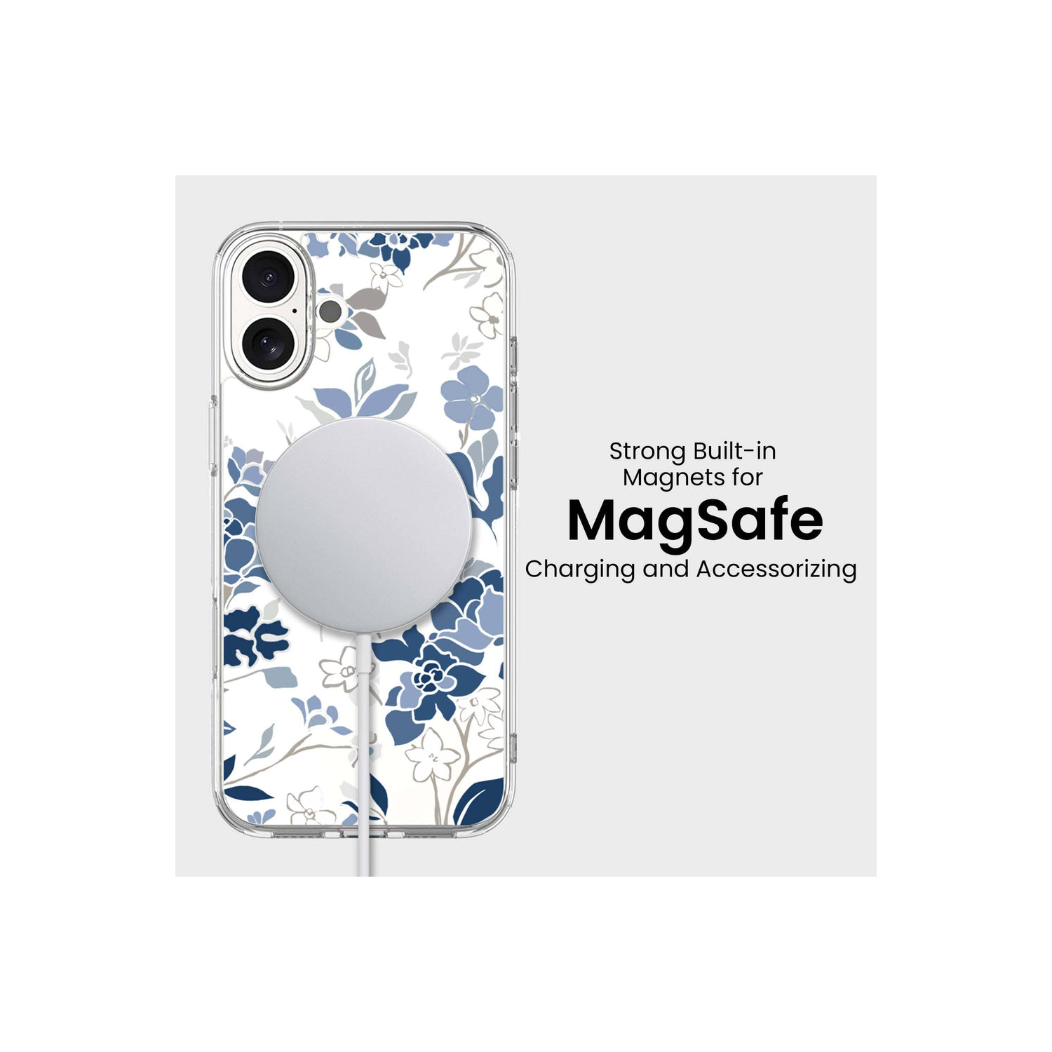 MagSafe iPhone 16 Blue Pattern Clear Case
