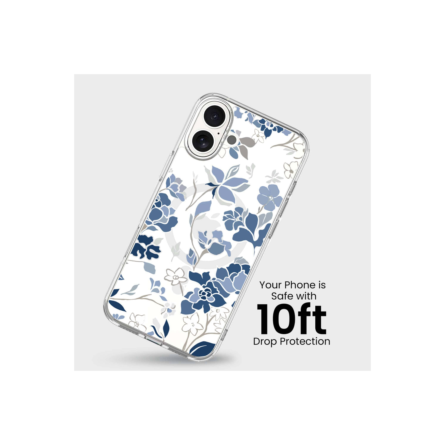 MagSafe iPhone 16 Blue Pattern Clear Case