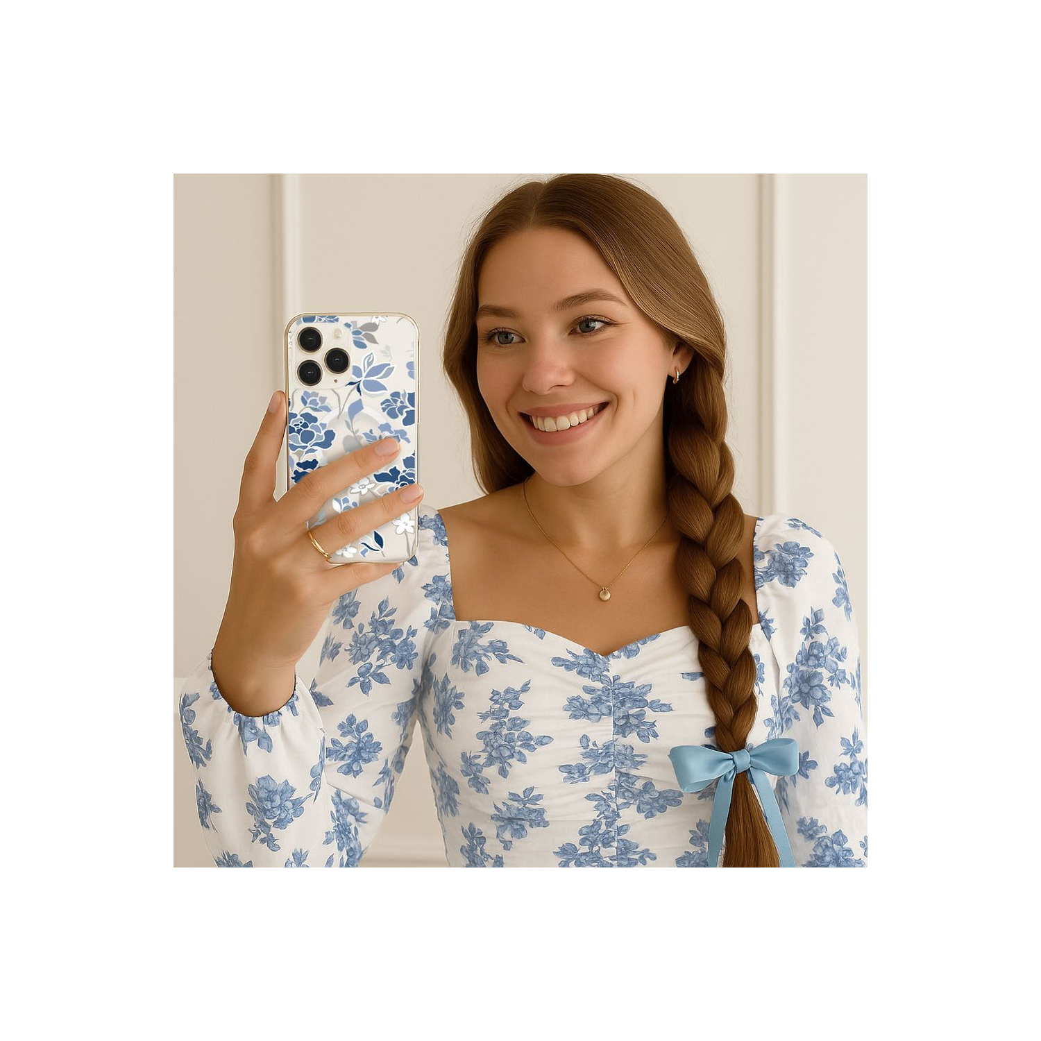 MagSafe iPhone 16 Blue Pattern Clear Case