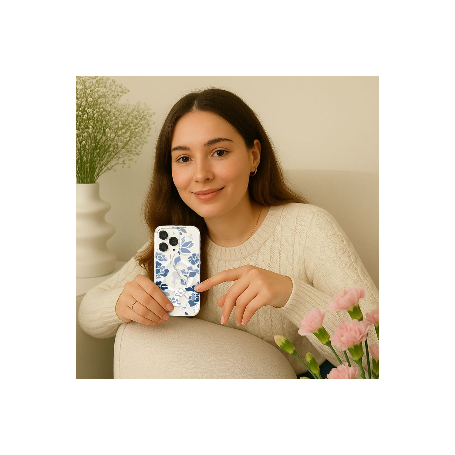 MagSafe iPhone 16 Blue Pattern Clear Case