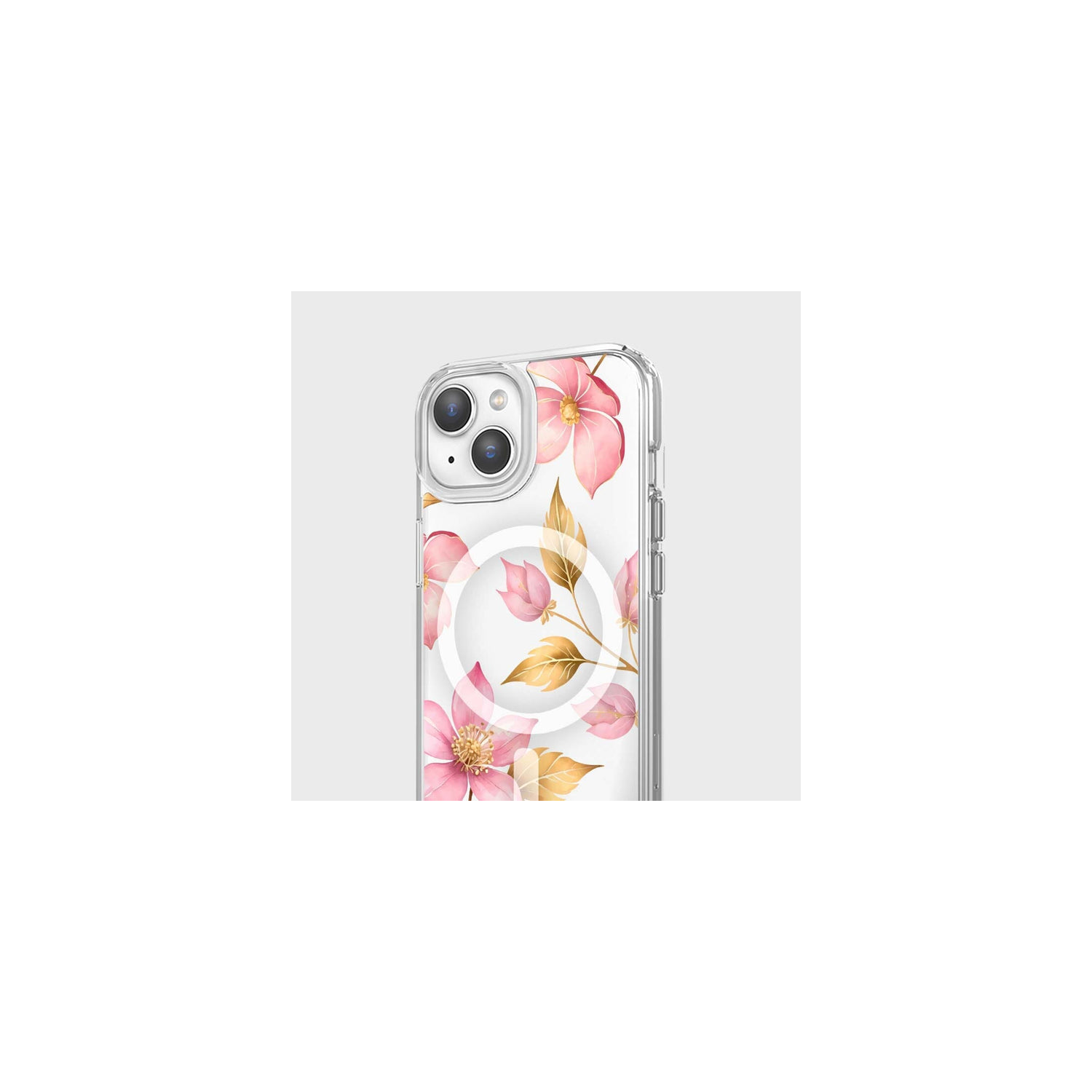 iPhone 16e Pink Wildflower Clear Case With MagSafe