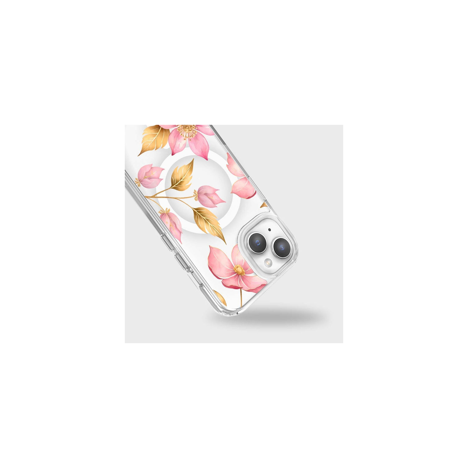 iPhone 16e Pink Wildflower Clear Case With MagSafe