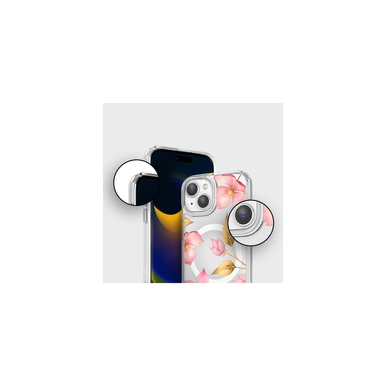 iPhone 16e Pink Wildflower Clear Case With MagSafe