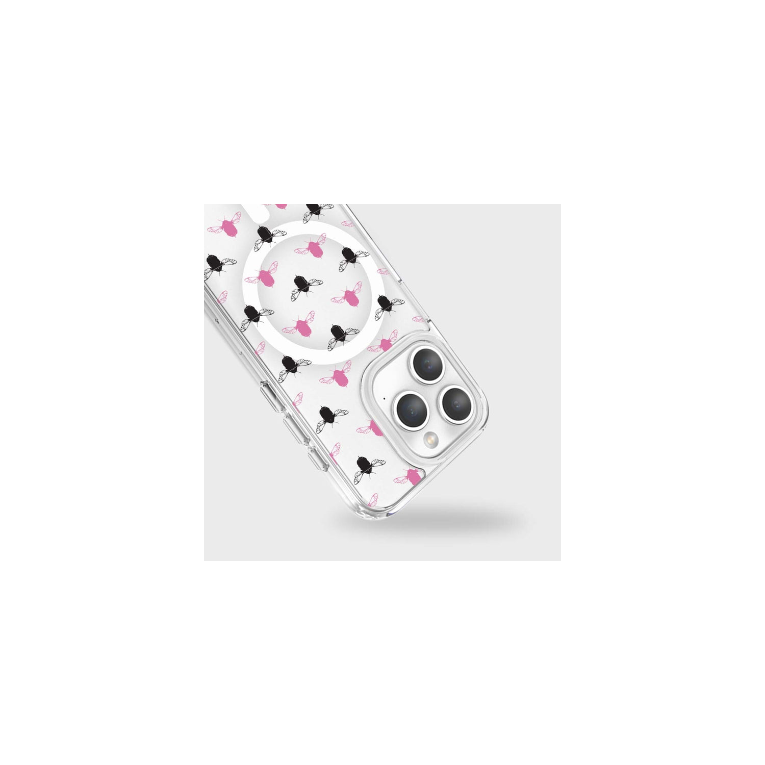 iPhone 15 Pro Max Clear Case - Black and Pink Bumble Design