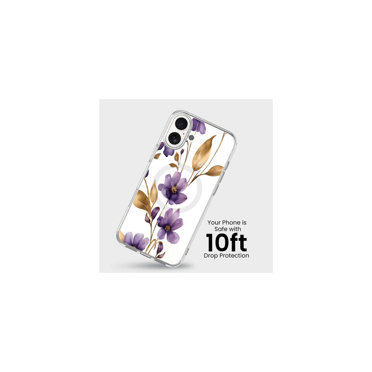 Étui transparent avec MagSafe pour iPhone 16 Purple Wildflower