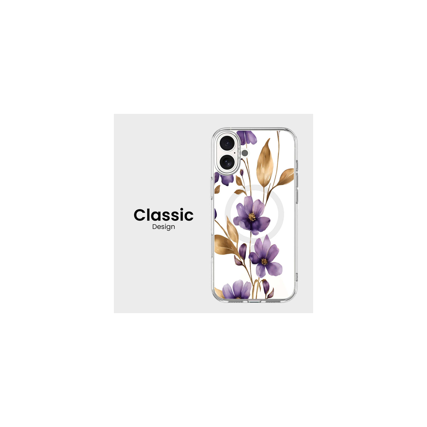 Étui transparent avec MagSafe pour iPhone 16 Purple Wildflower