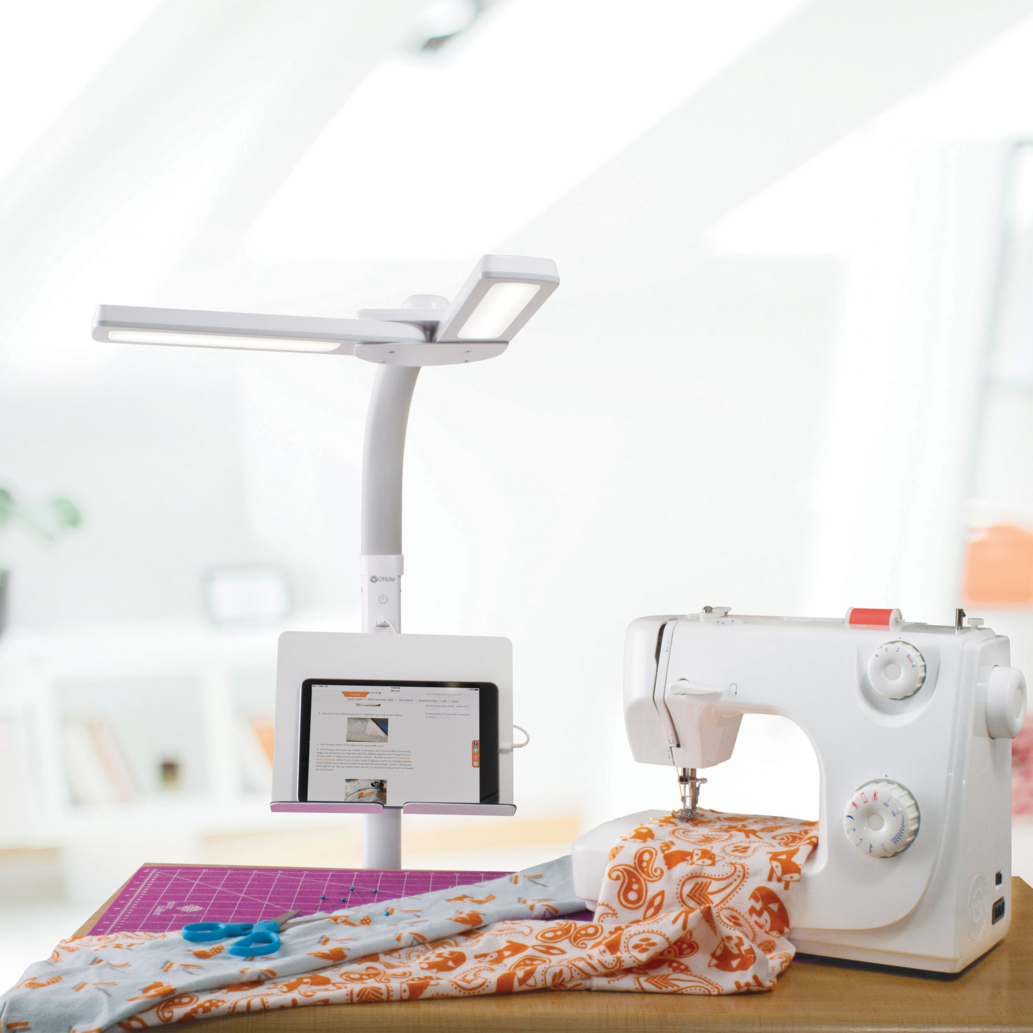 OttLite Dual Shade Traditional LED Floor Lamp - Whtie