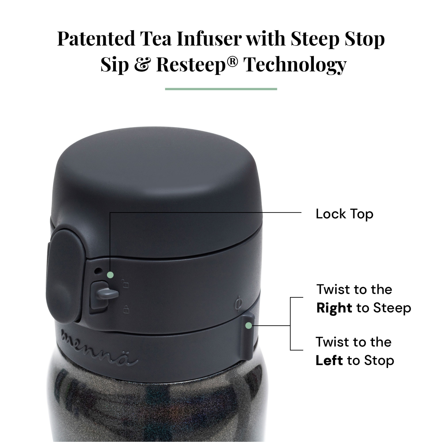 Double Walled Stainless Steel Tea & Beverage Travel Mug with Patented Infuser Control 16oz.