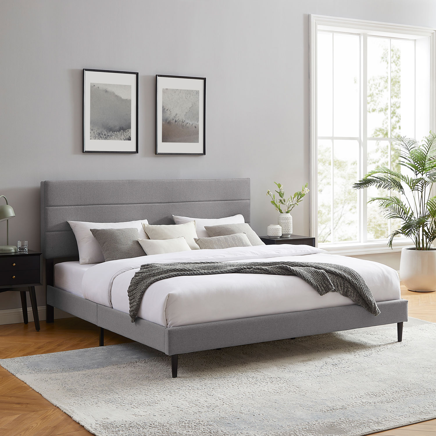 Alexis Transitional Upholstered Platform Bed - King - Medium Grey