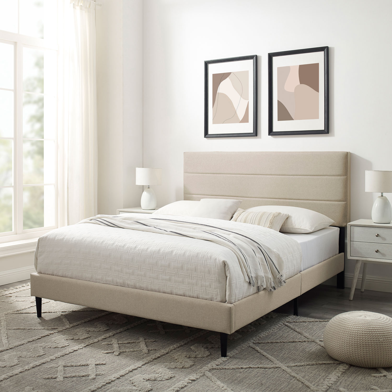 Alexis Transitional Upholstered Platform Bed - Queen - Beige