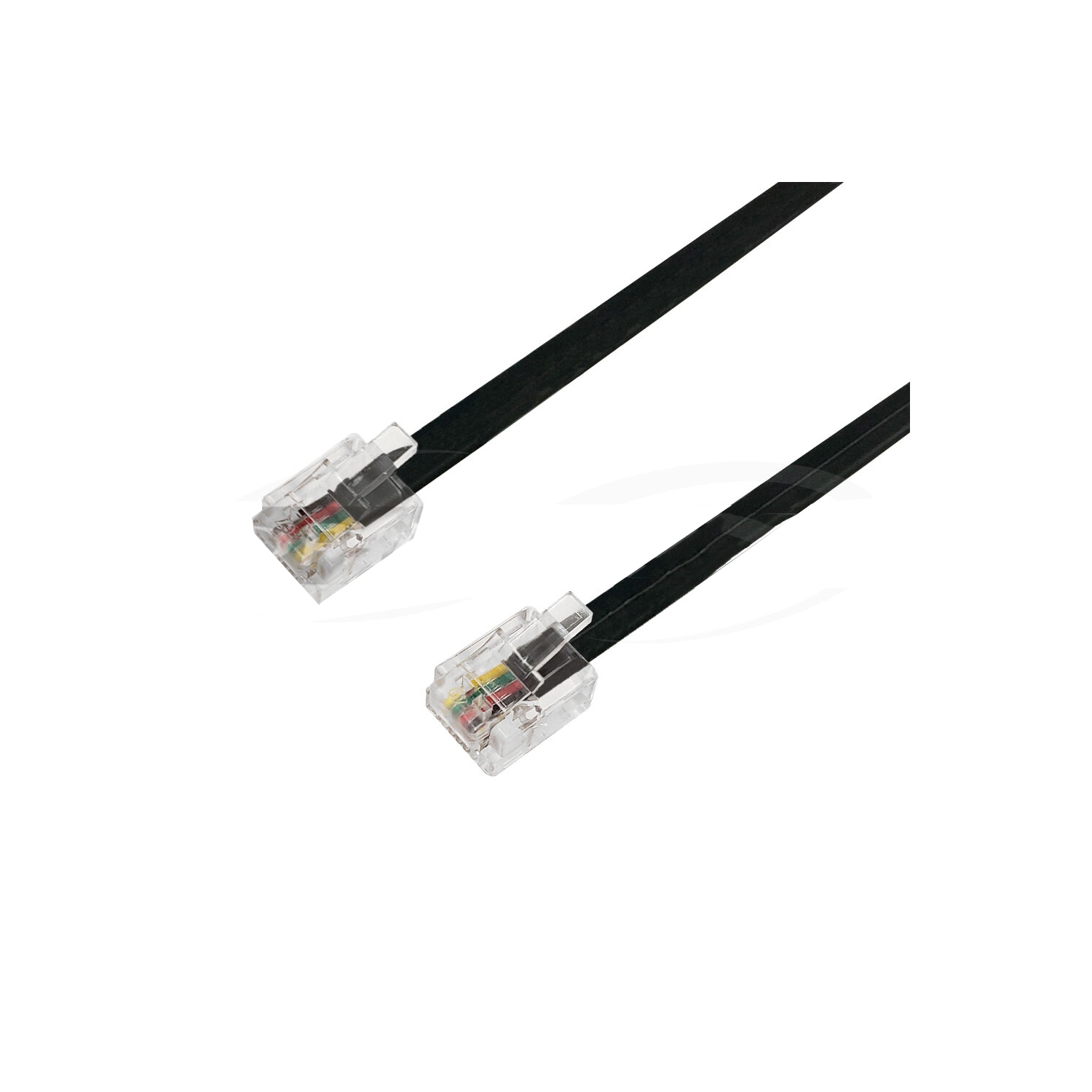HYFAI RJ11 Modular Landline Telephone Cable Phone Cord Cross-Wired 6P4C - Black 26AWG 50 ft