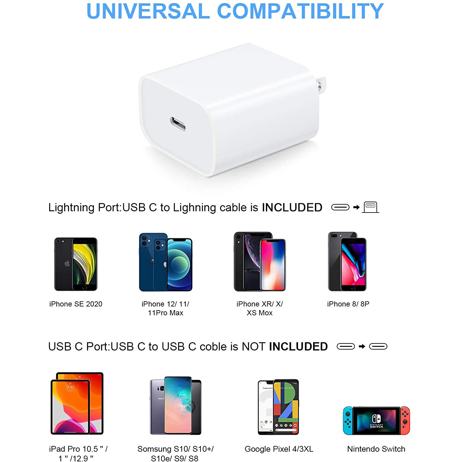 Apple 20W PD 3.0 USB-C Fast Wall Charger with 4ft. Charging Cable for iPhone 12