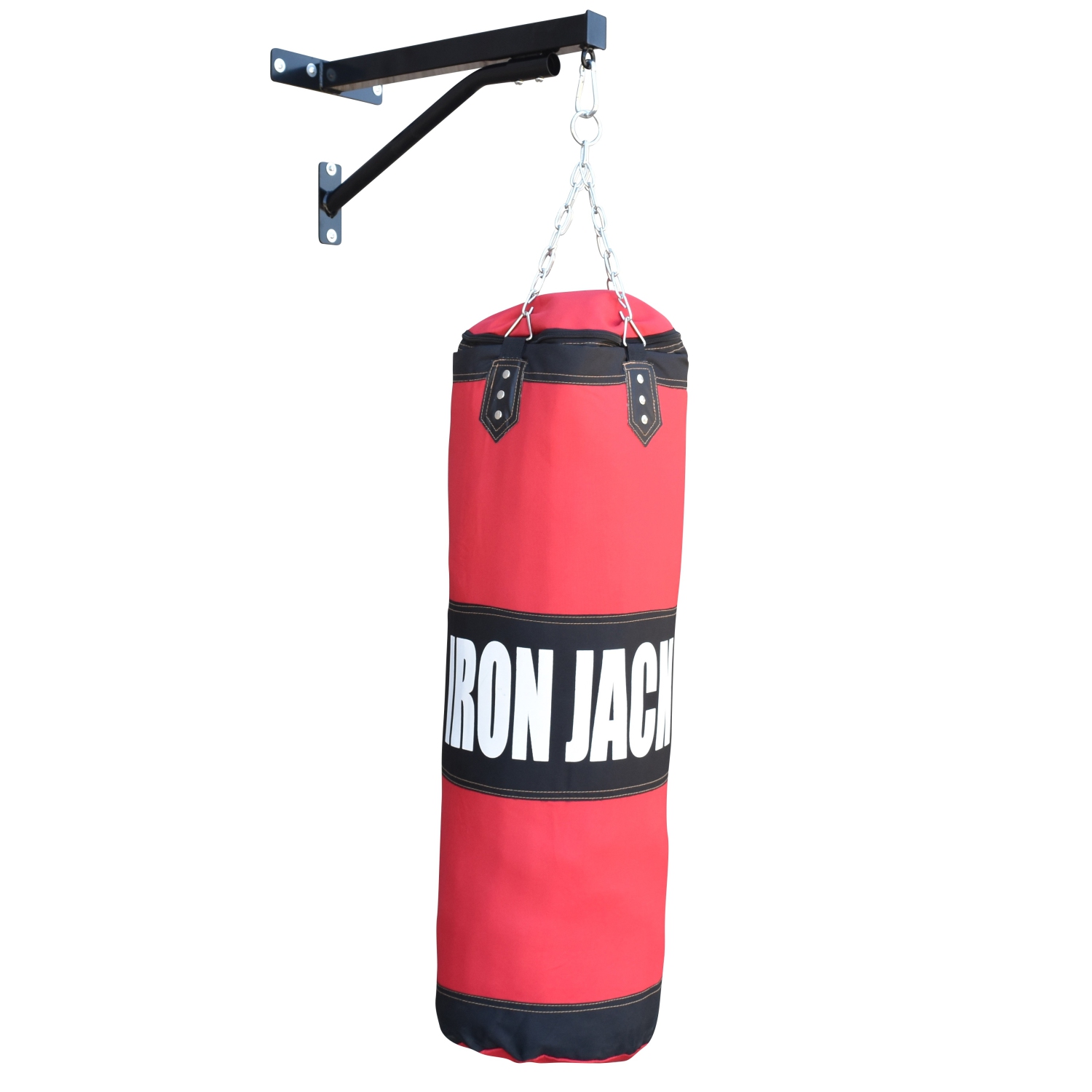 Iron Jack Heavy Bag Punching Bag Unfilled 3 in 1 Full Set, Includes Wall Mount Hanger with Chains, Pair of MMA Gloves, Boxing Bag, for KickBoxing,