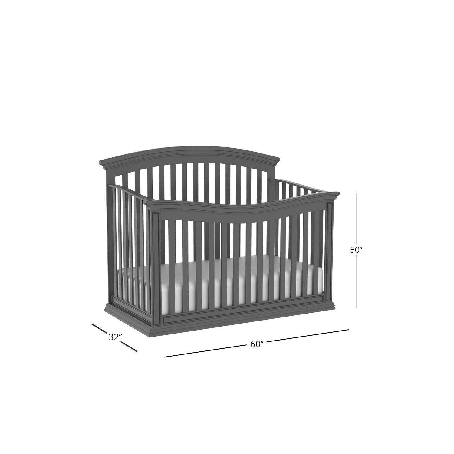 Lit de bébé transformable haut de gamme Helena, gris foncé