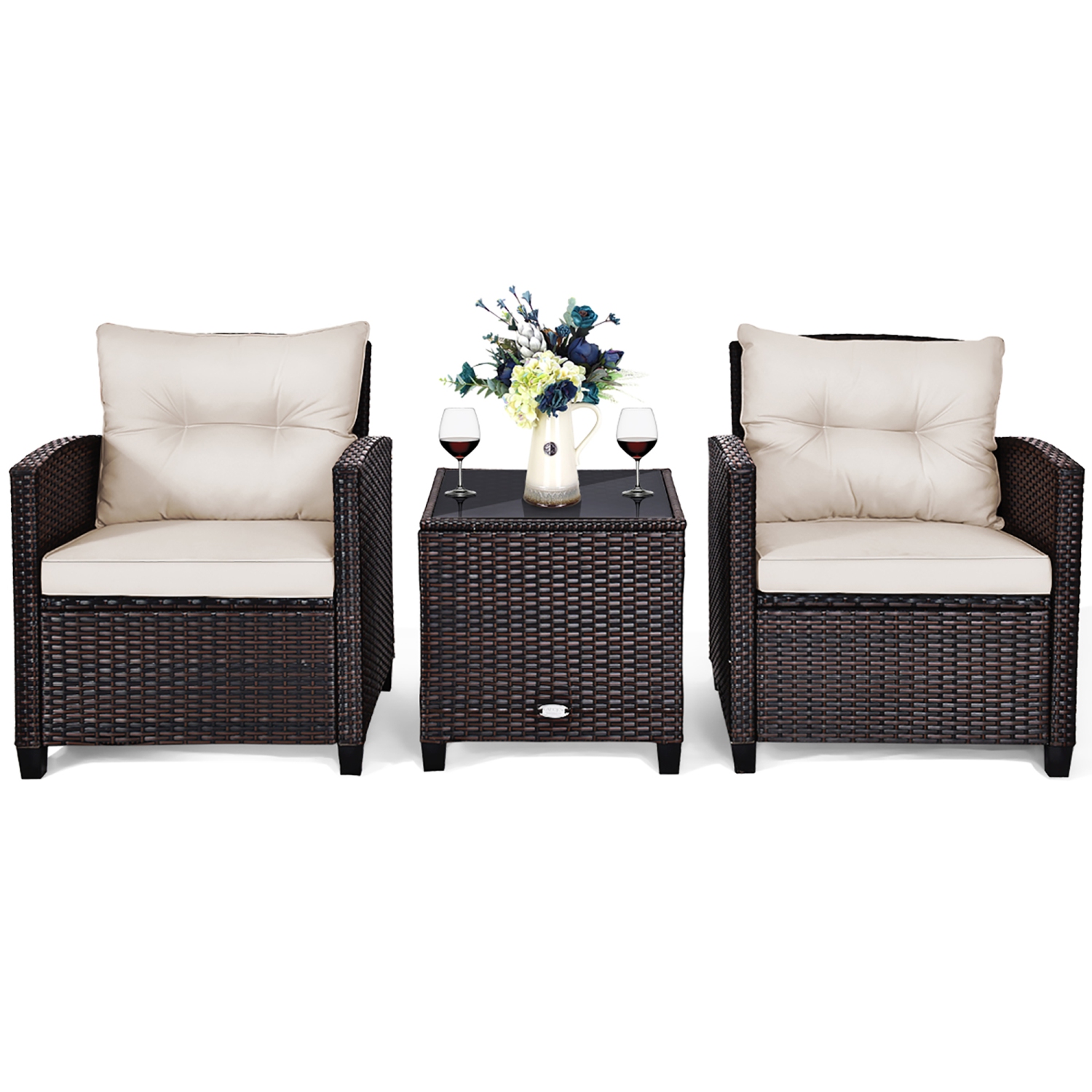 Costway 3PCS Patio Rattan Furniture Set Cushioned Conversation Set Sofa