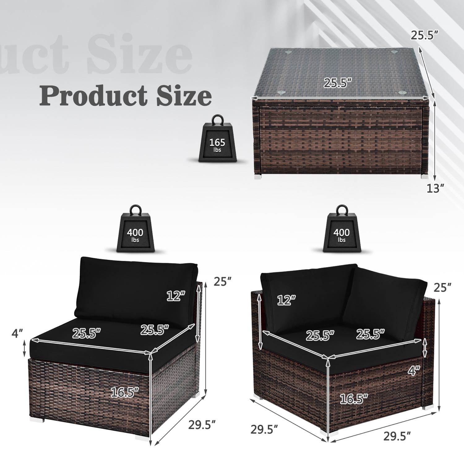 Costway 6PCS Patio Rattan Furniture Set Cushioned Sofa Coffee Table Garden