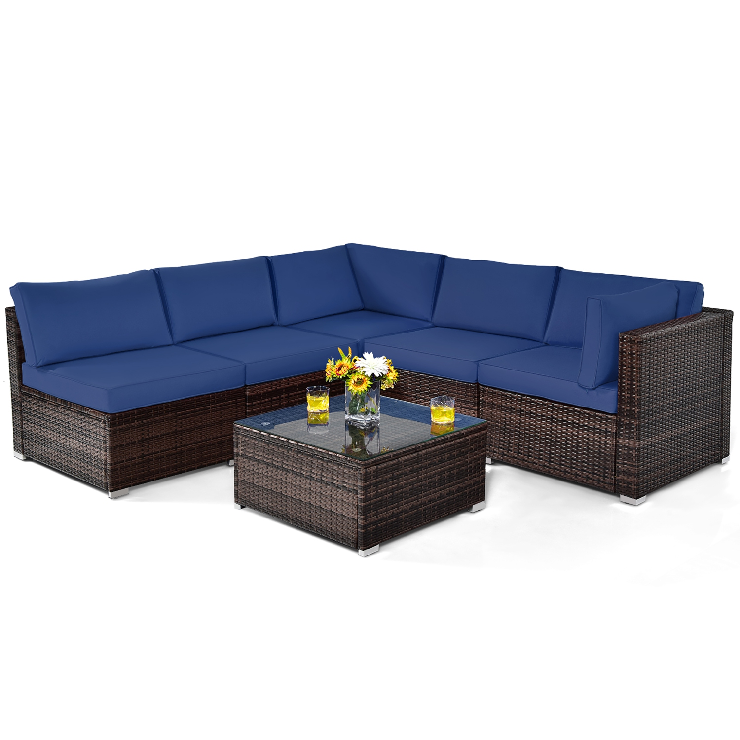 Costway 6PCS Patio Rattan Furniture Set Cushioned Sofa Coffee Table Garden