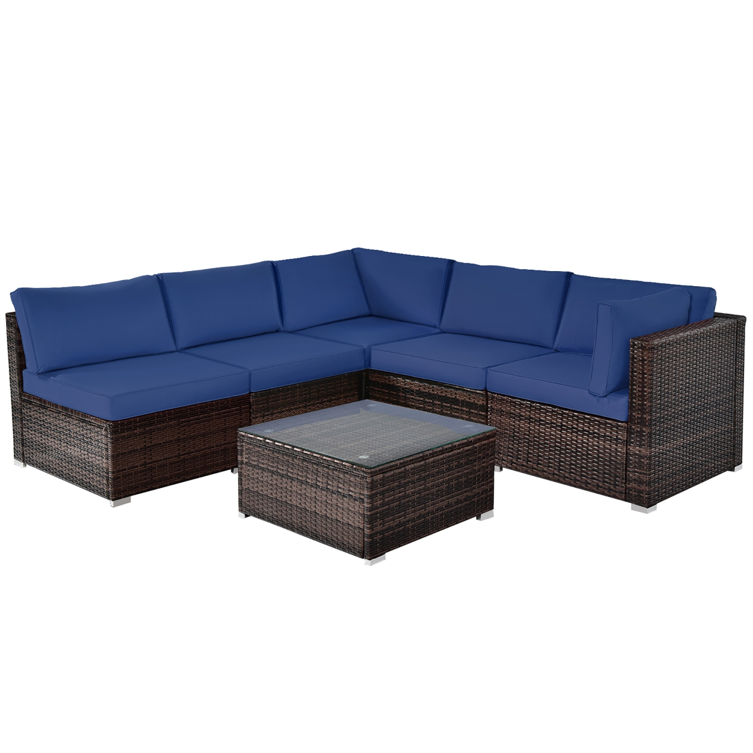 Costway 6PCS Patio Rattan Furniture Set Cushioned Sofa Coffee Table Garden