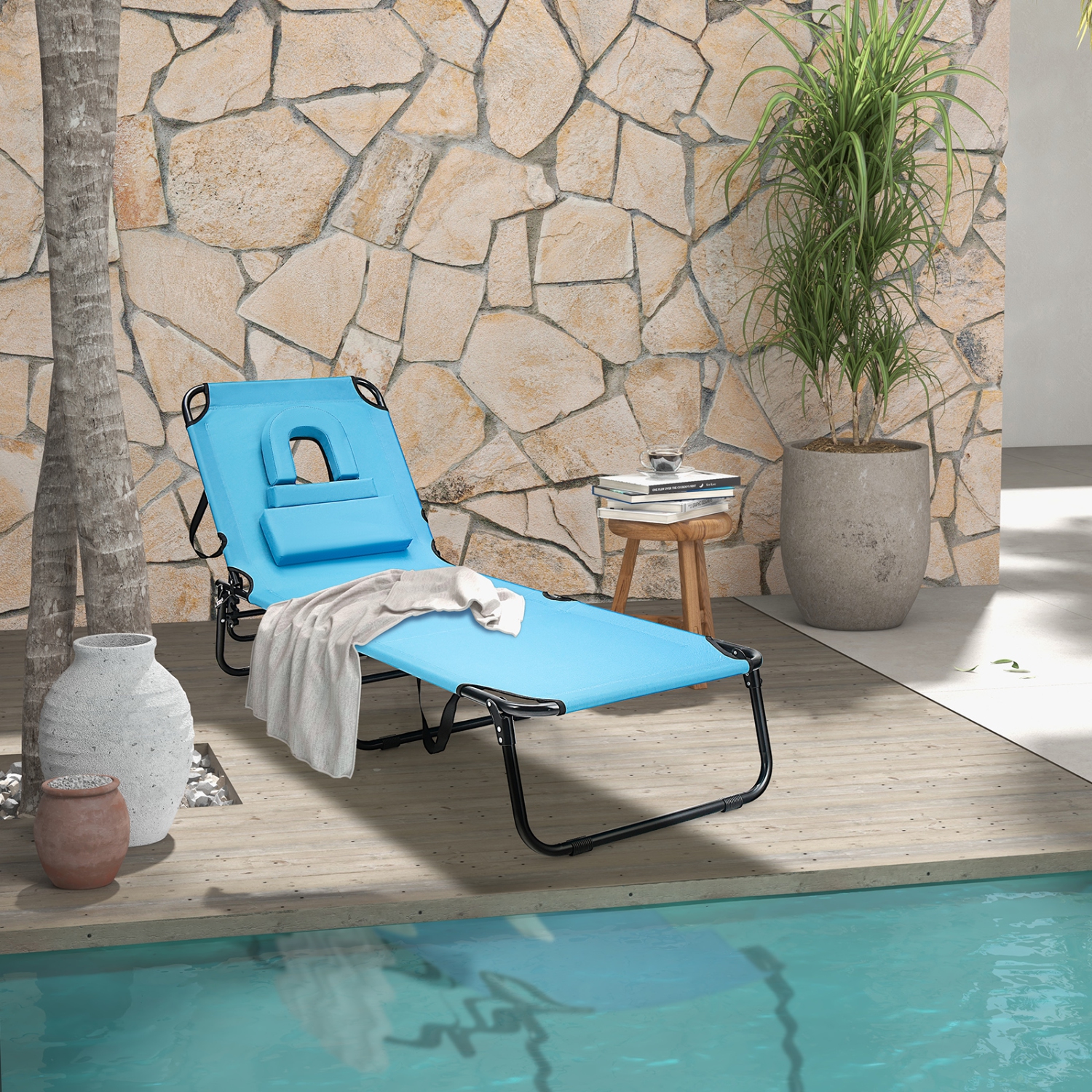 Chaise longue pliante réglable patio extérieur patio plage inclinable camping de plage de Costway