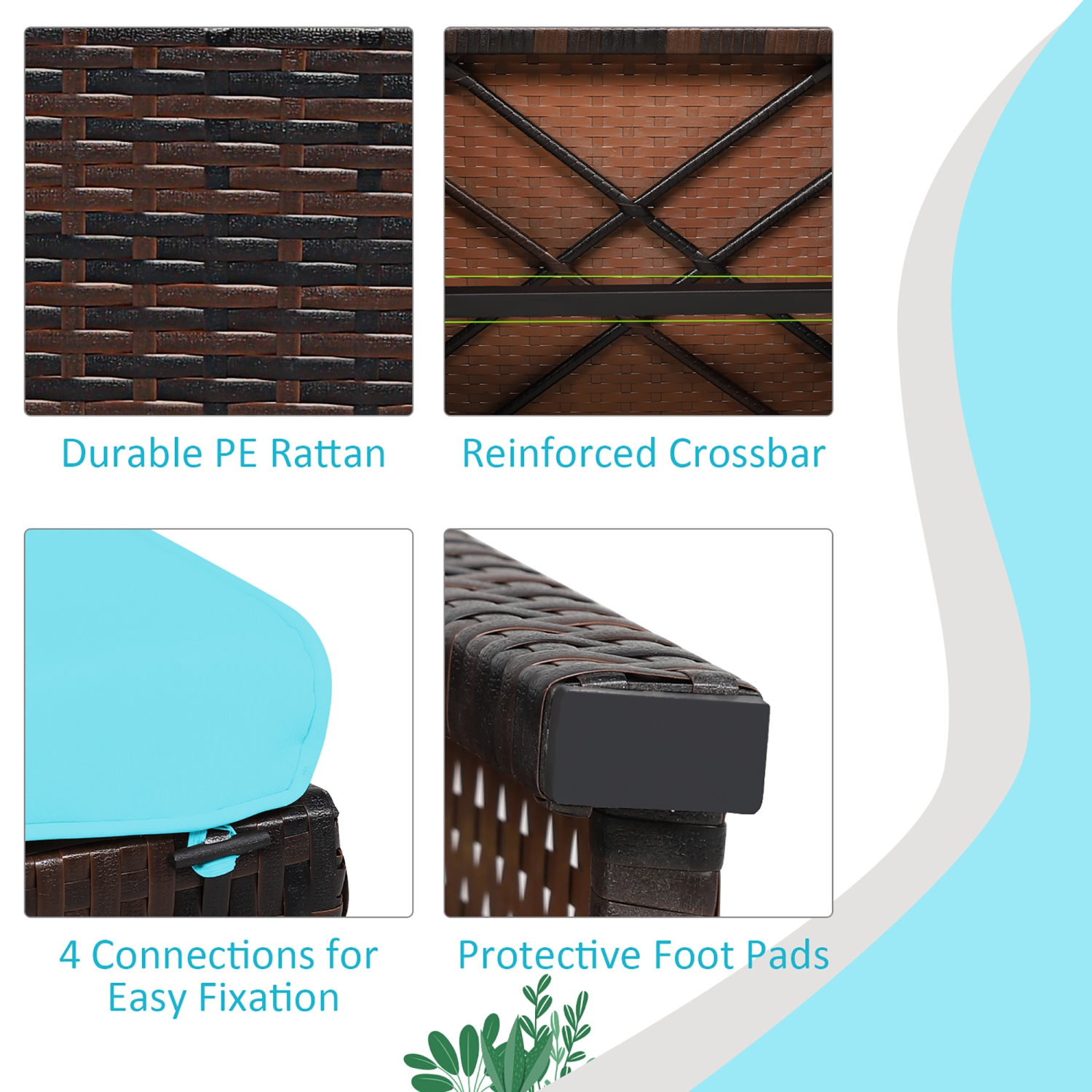 Marque Costway Meubles 2 Pièces Pouf de patio en rotin avec Coussin Siège Repose-pieds Turquoise