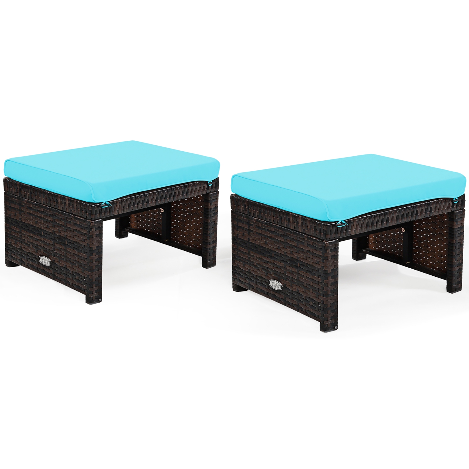 Marque Costway Meubles 2 Pièces Pouf de patio en rotin avec Coussin Siège Repose-pieds Turquoise