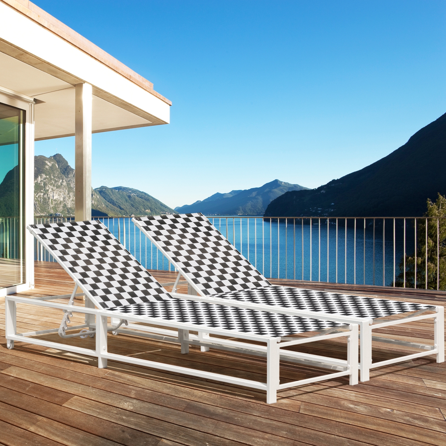 Costway 2PCS Patio Lounge Chair Chaise Adjustable Reclining Chair Garden Wheel