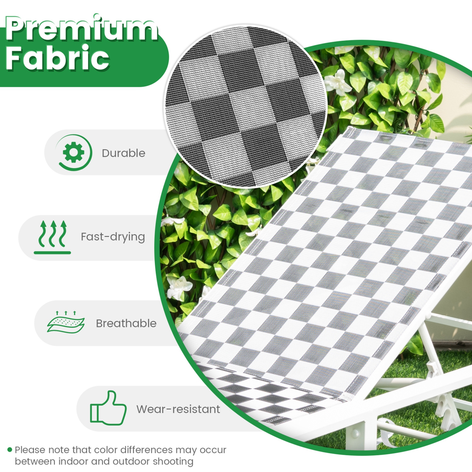 Costway 2PCS Patio Lounge Chair Chaise Adjustable Reclining Chair Garden Wheel