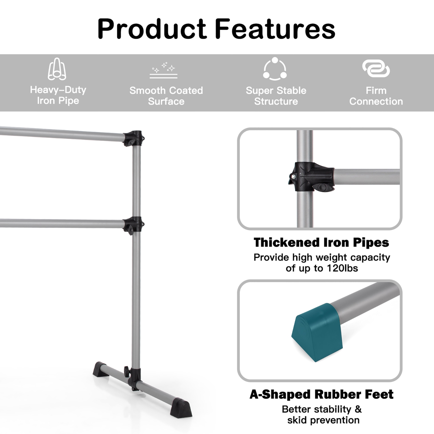 Goplus 4FT Portable Double Freestanding Ballet Barre Dancing Stretching