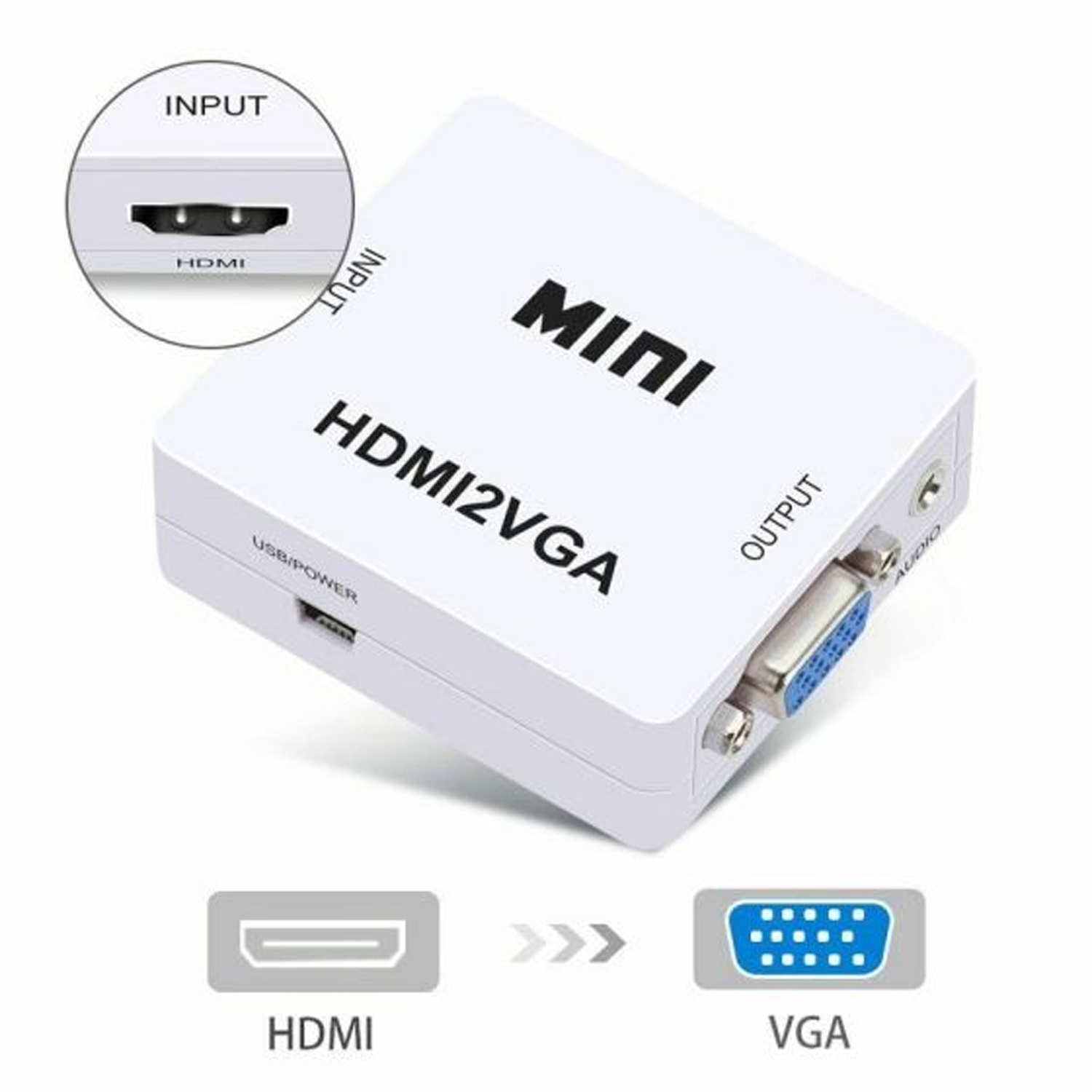 ISTAR HDMI to VGA HD Video Converter Mini HDMI to VGA 1080p Converter Adapter HDMI2VGA Female to Female with 3.5mm Audio Port