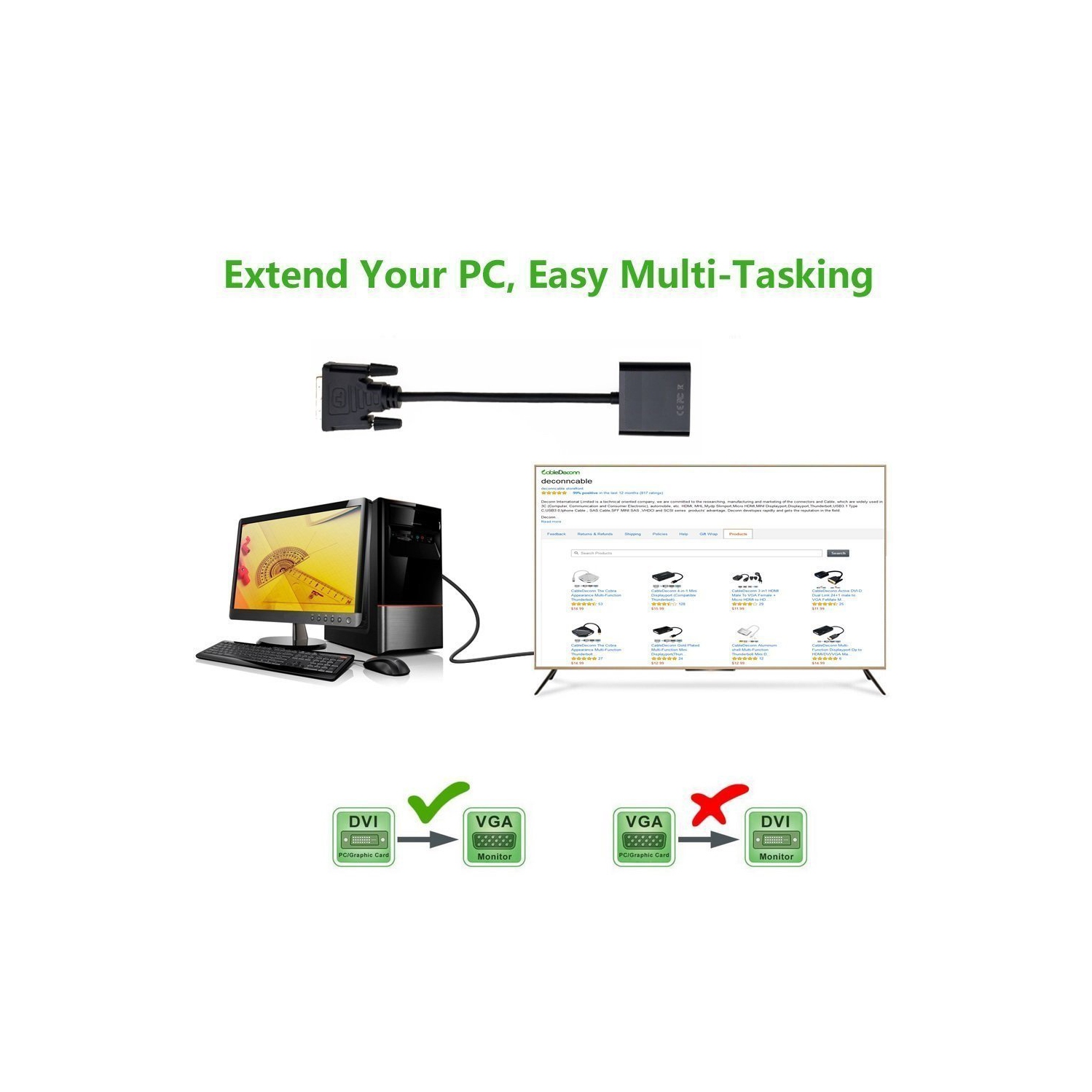 ISTAR DVI-D to VGA Active CONVERTOR Adapter(DVI-D Male 24+1 PIN to VGA Female 15 PIN) - Suitable for Connecting Latest Graphic Cards with dvi d Out