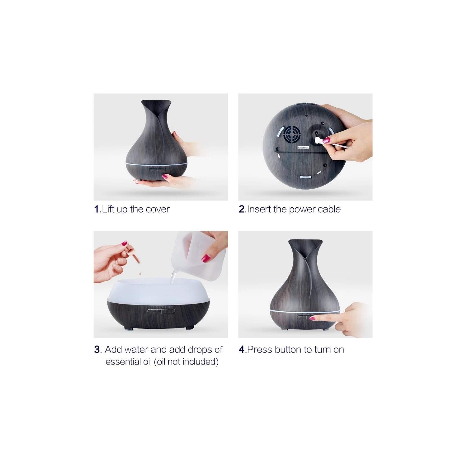 550ml Aroma Diffuser with Remote Control Aromatherapy Ultrasonic Cool Mist Humidifier Essential Oil Diffuser 7 Color LED Change for Office Home