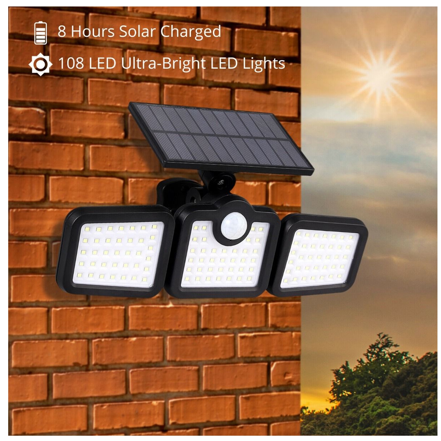 ISTAR Solar Lights 3 Head Motion Sensor Lights Solar Powered Outdoor 108 LED Security Floods Light IP65 Waterproof 270°Wide Angle Illumination
