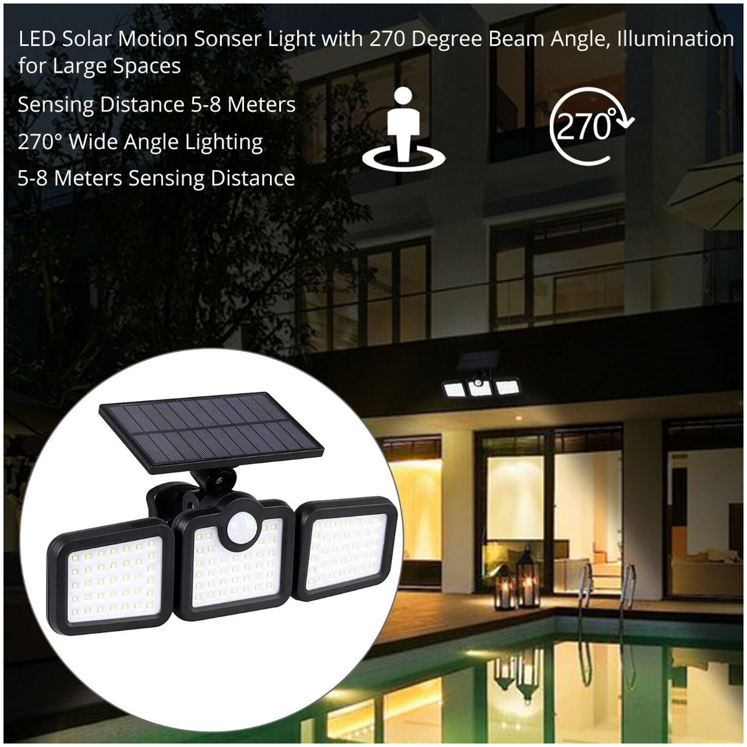 ISTAR Solar Lights 3 Head Motion Sensor Lights Solar Powered Outdoor 108 LED Security Floods Light IP65 Waterproof 270°Wide Angle Illumination
