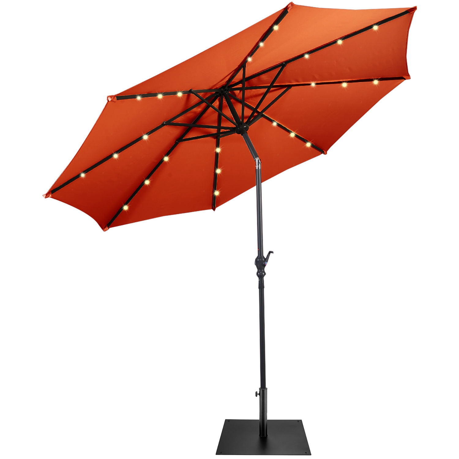 Costway 9ft Market Patio Umbrella w/Solar Lights & 40 LBS Steel Umbrella Stand