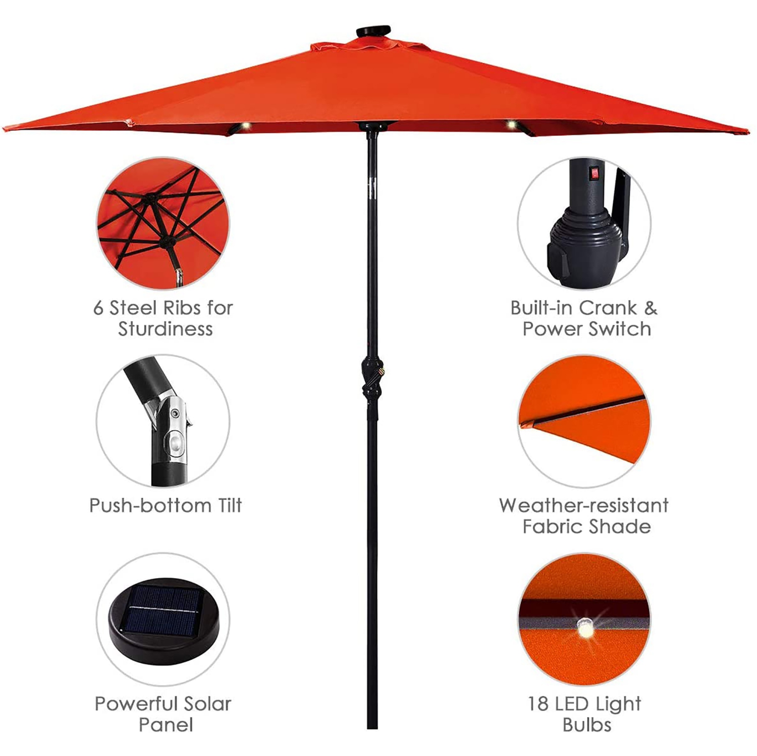 Costway 9ft Market Patio Umbrella w/Solar Lights & 40 LBS Steel Umbrella Stand