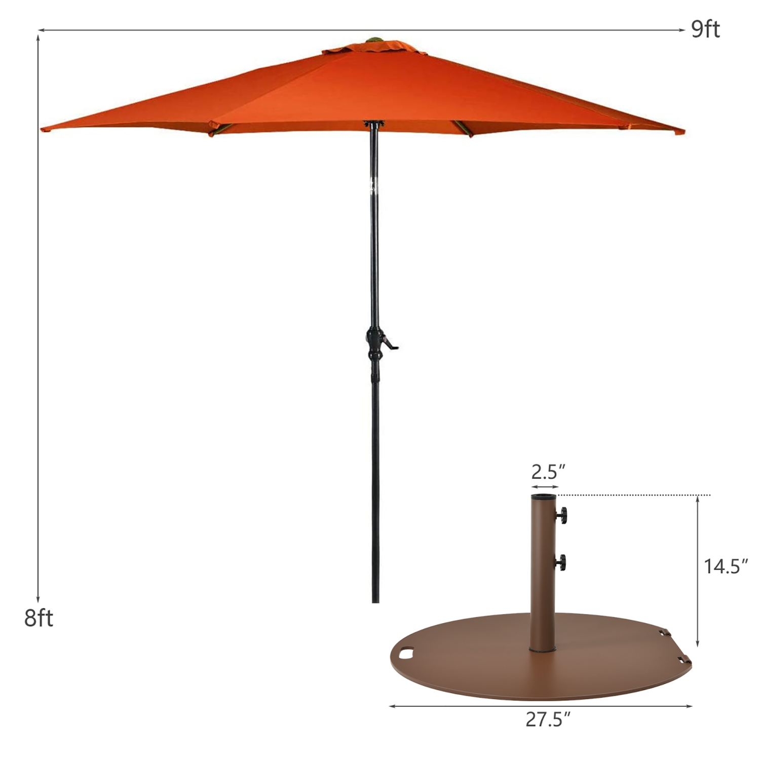 Costway 9ft Patio Umbrella Outdoor W/ 50 LBS Round Umbrella Stand W/ Wheels