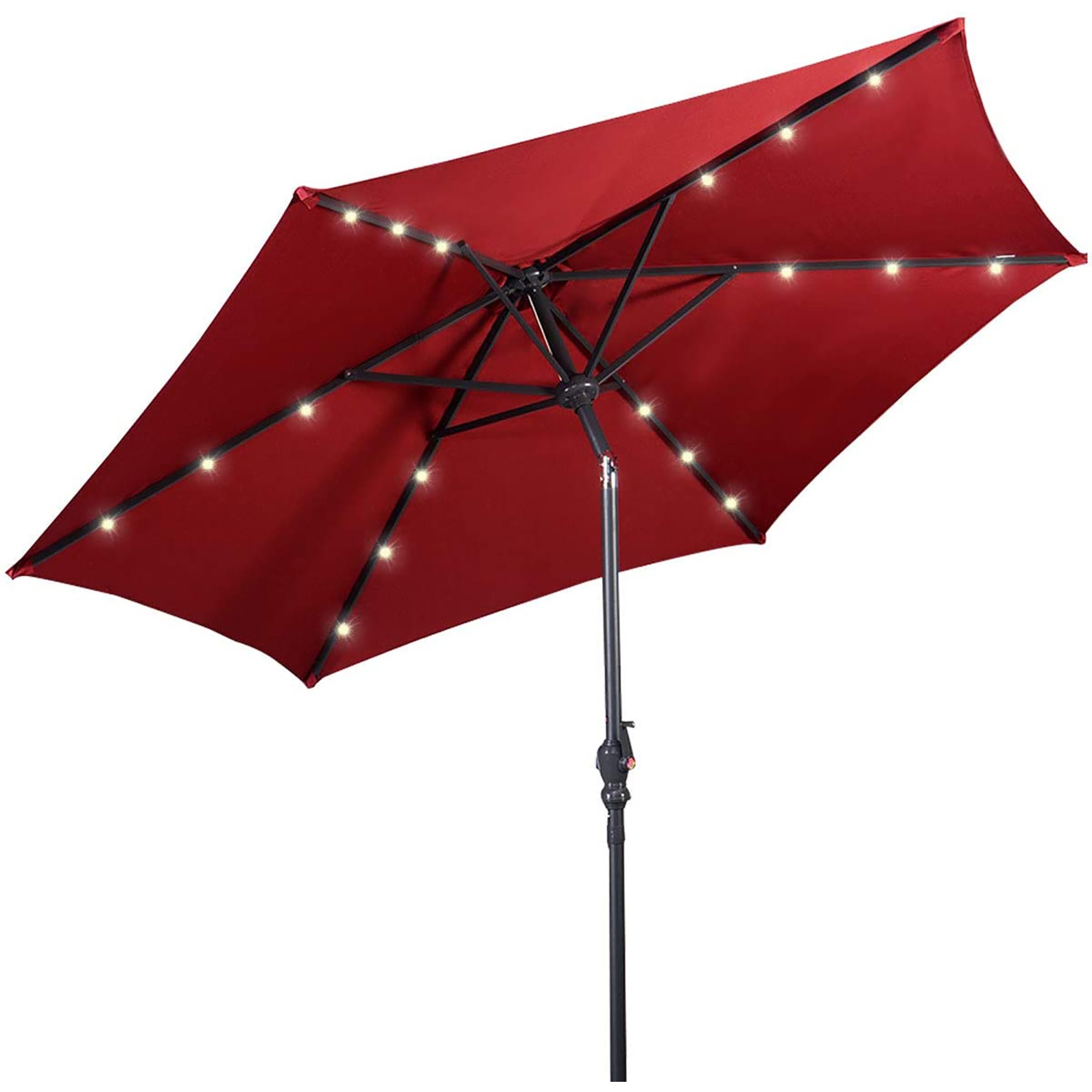 Costway 9ft Market Patio Umbrella w/Solar Lights & 40 LBS Steel Umbrella Stand