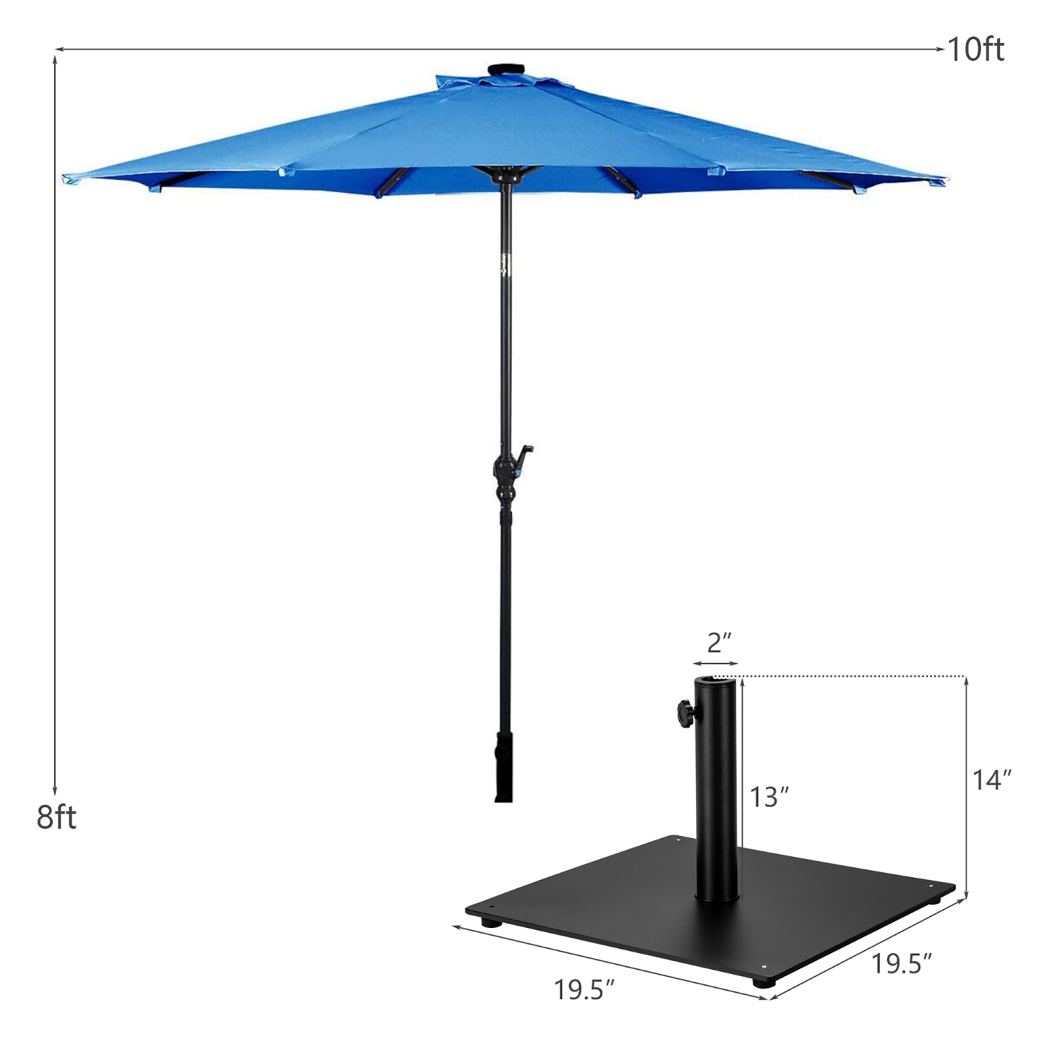 Costway 10ft Solar Lights Patio Umbrella Outdoor W/ 36 LBS Steel Umbrella Stand