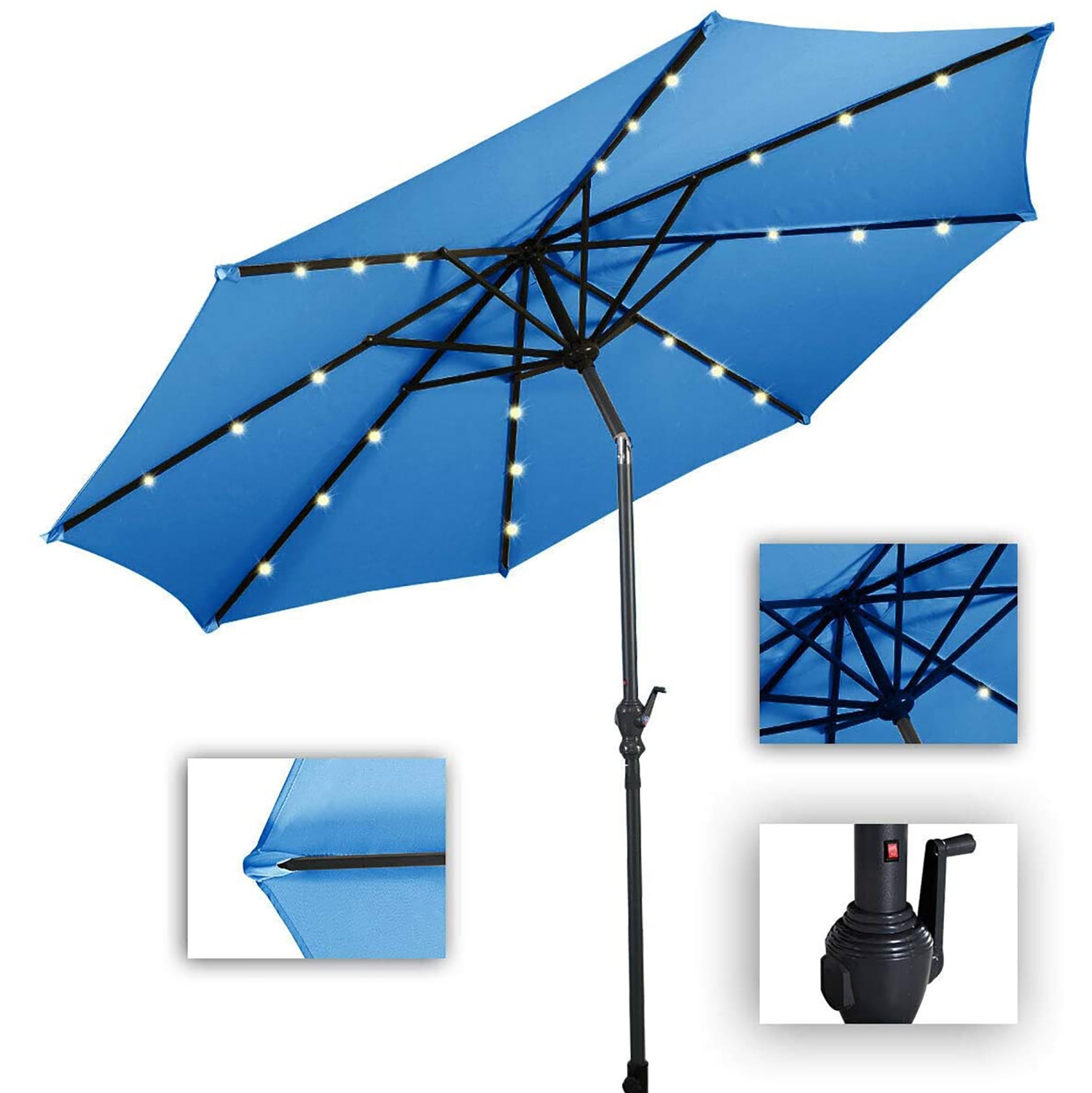 Costway 10ft Solar Lights Patio Umbrella Outdoor W/ 36 LBS Steel Umbrella Stand