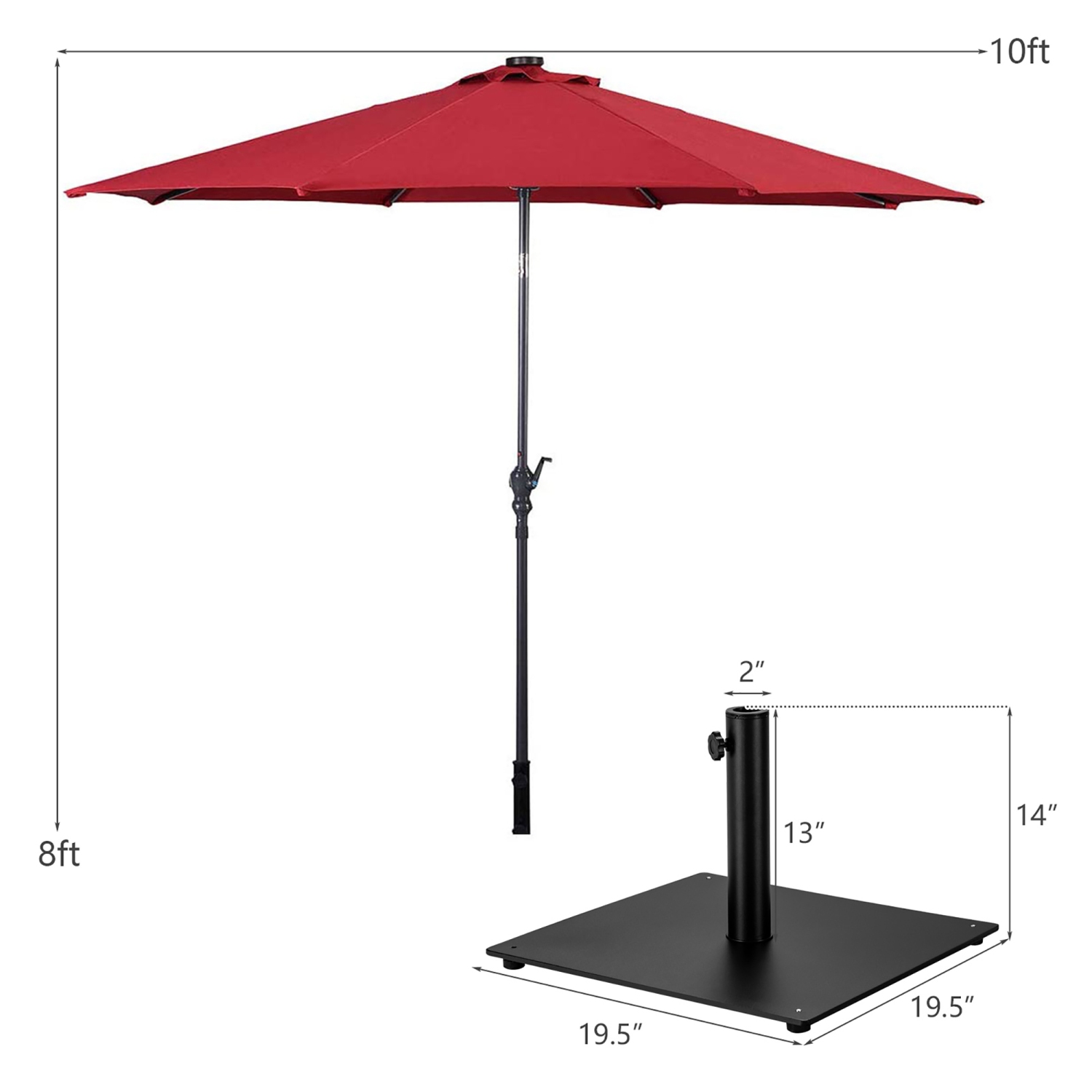 Costway 10ft Solar Lights Patio Umbrella Outdoor W/ 36 LBS Steel Umbrella Stand