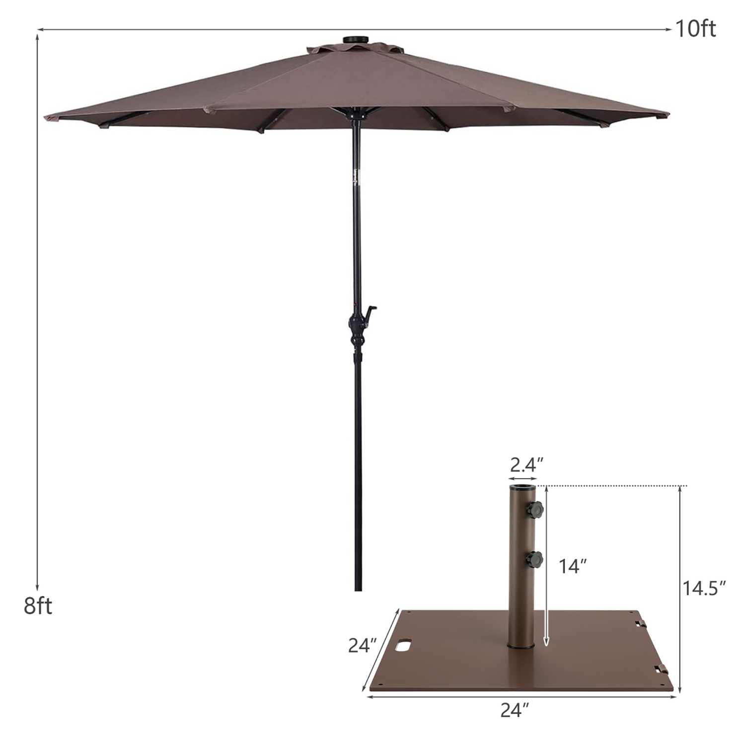 Costway 10ft Solar Lights Patio Umbrella Outdoor W/ 50 LBS Movable Umbrella Stand