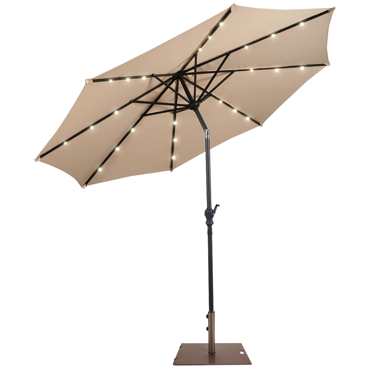 10ft Solar Lights Patio Umbrella Outdoor W/ 50 LBS Movable Umbrella Stand