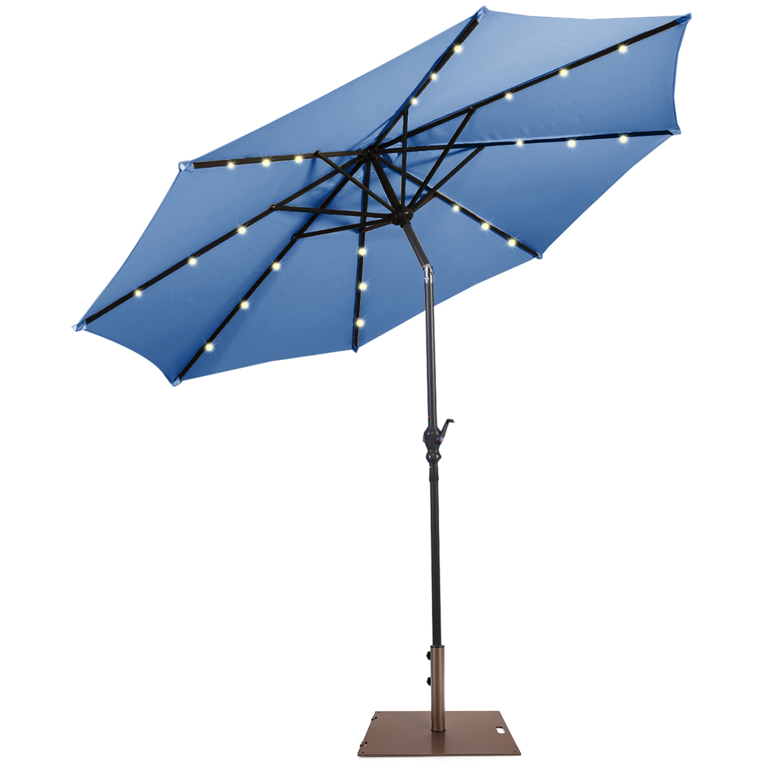 10ft Solar Lights Patio Umbrella Outdoor W/ 50 LBS Movable Umbrella Stand