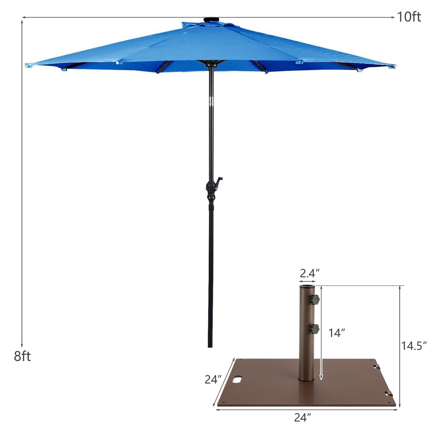 10ft Solar Lights Patio Umbrella Outdoor W/ 50 LBS Movable Umbrella Stand