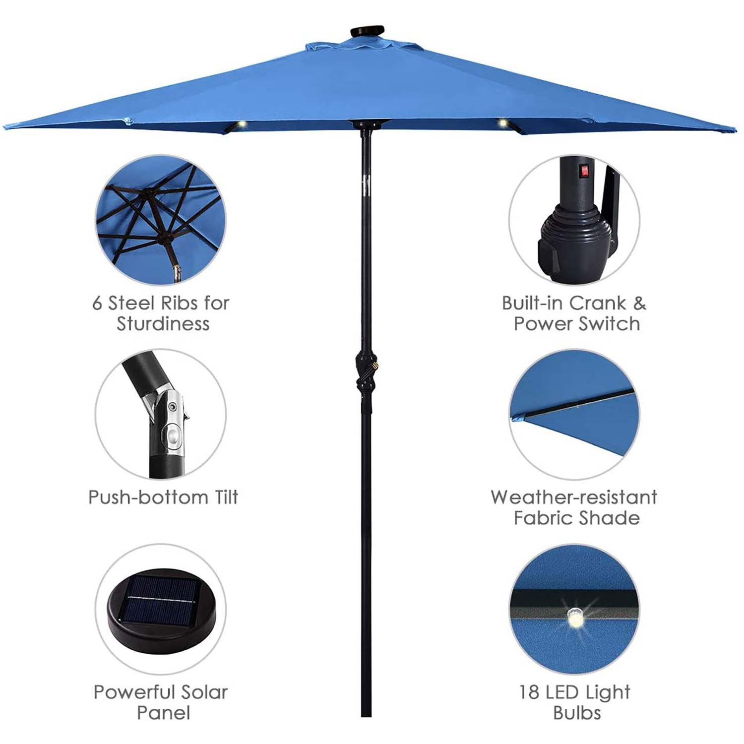 Costway 9ft Market Patio Umbrella w/Solar Lights & 40 LBS Steel Umbrella Stand