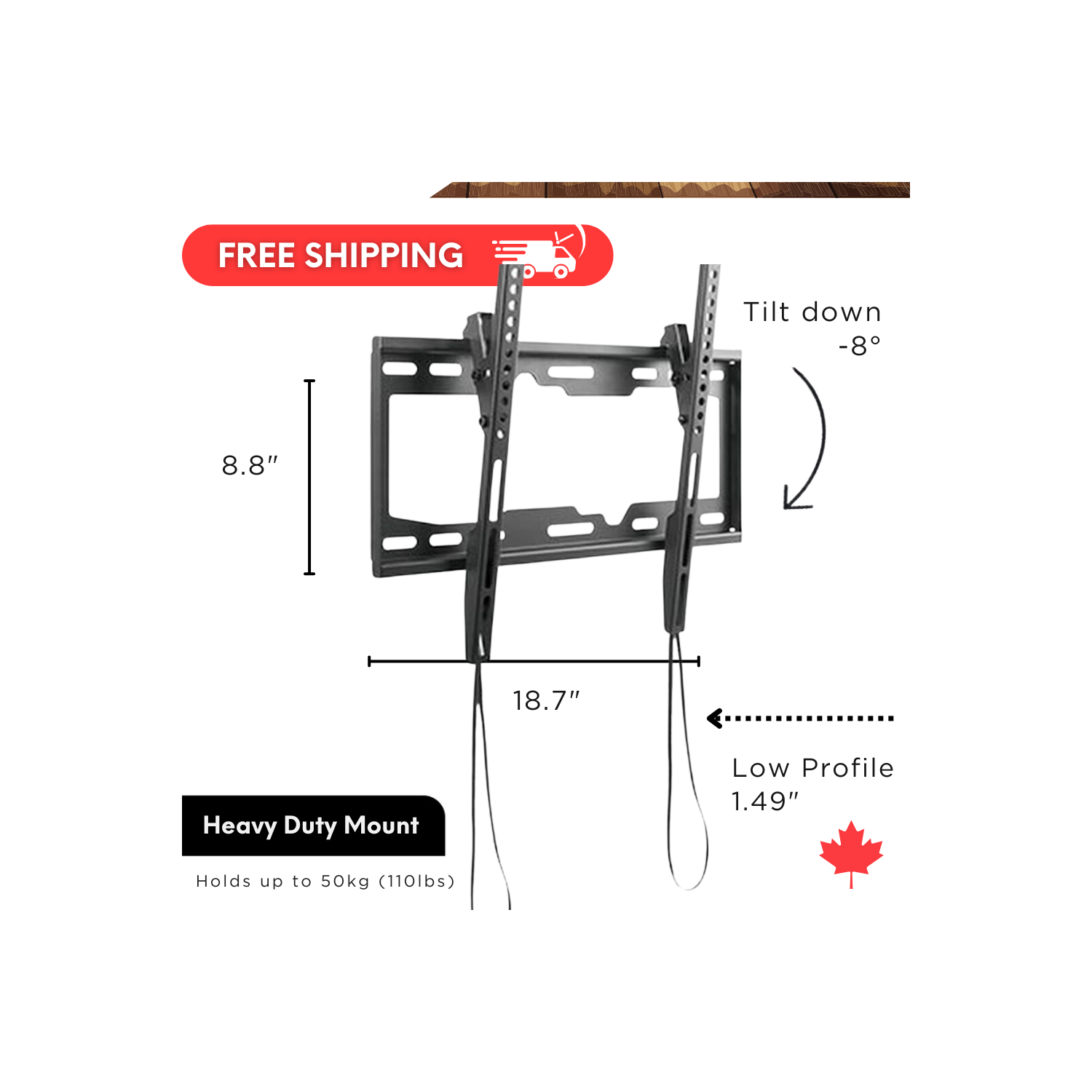 Expédition gratuite | Support mural inclinable plat pour téléviseur de 32 à 55 po de TEXONIC | installation rapide et facile