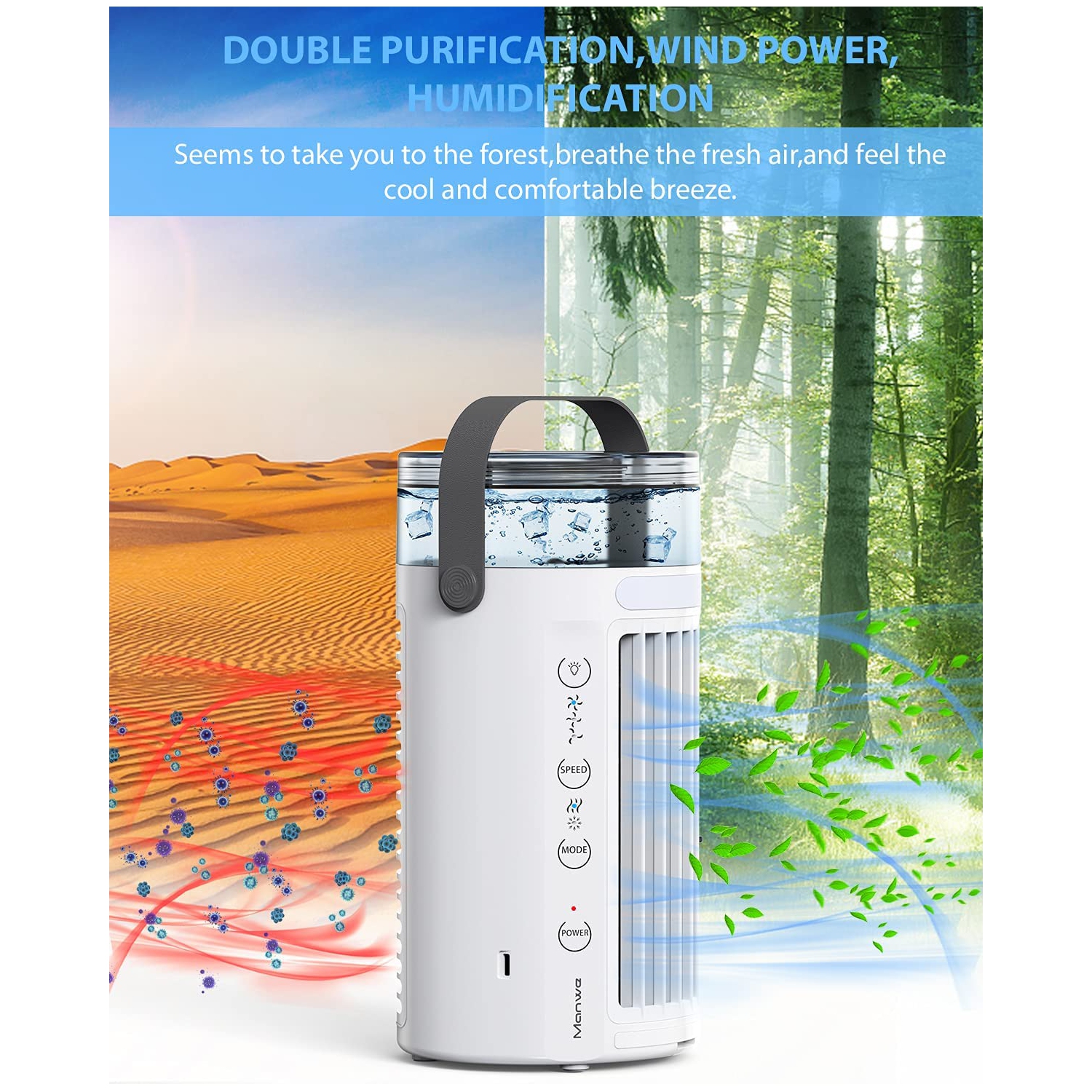 Portable Air Conditioner, Mini Evaporative Air Conditioner Cooling Fan with 3 Speeds 7 Colors,Personal Air Cooler,Humidifier, Purifier with Handle