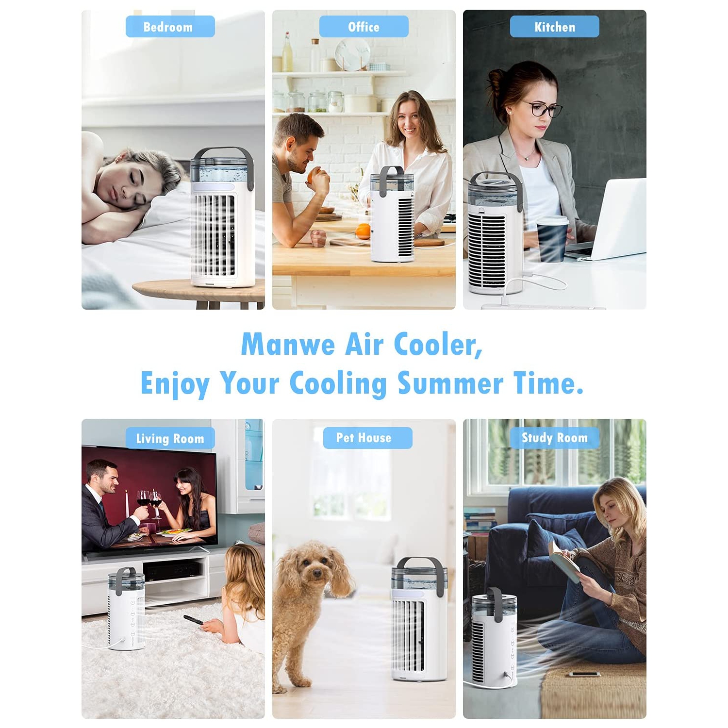 Portable Air Conditioner, Mini Evaporative Air Conditioner Cooling Fan with 3 Speeds 7 Colors,Personal Air Cooler,Humidifier, Purifier with Handle